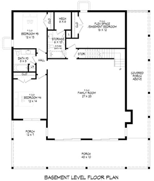 L7804-A Craftsman House Basement Floor Plan, 5 Bedrooms, 3.5 Bathrooms | Arley Pine Haven 2 