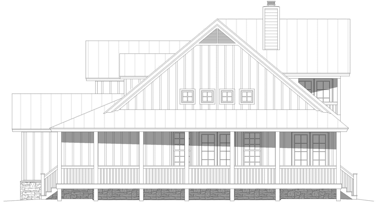L8253-A Modern Farmhouse, 4 Bedrooms, 3.5 Bathrooms | Poplar Falls House Plan Right Elevation