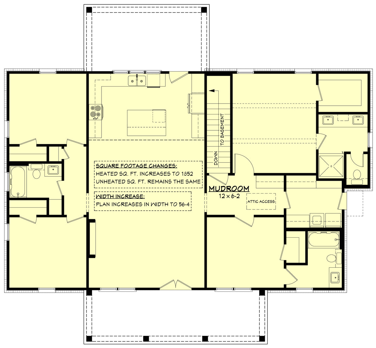 H8161-A Country Farmhouse Basement Stair Location Floor Plan, 4 Bedrooms, 3 Bathrooms | Everly House Plan 
