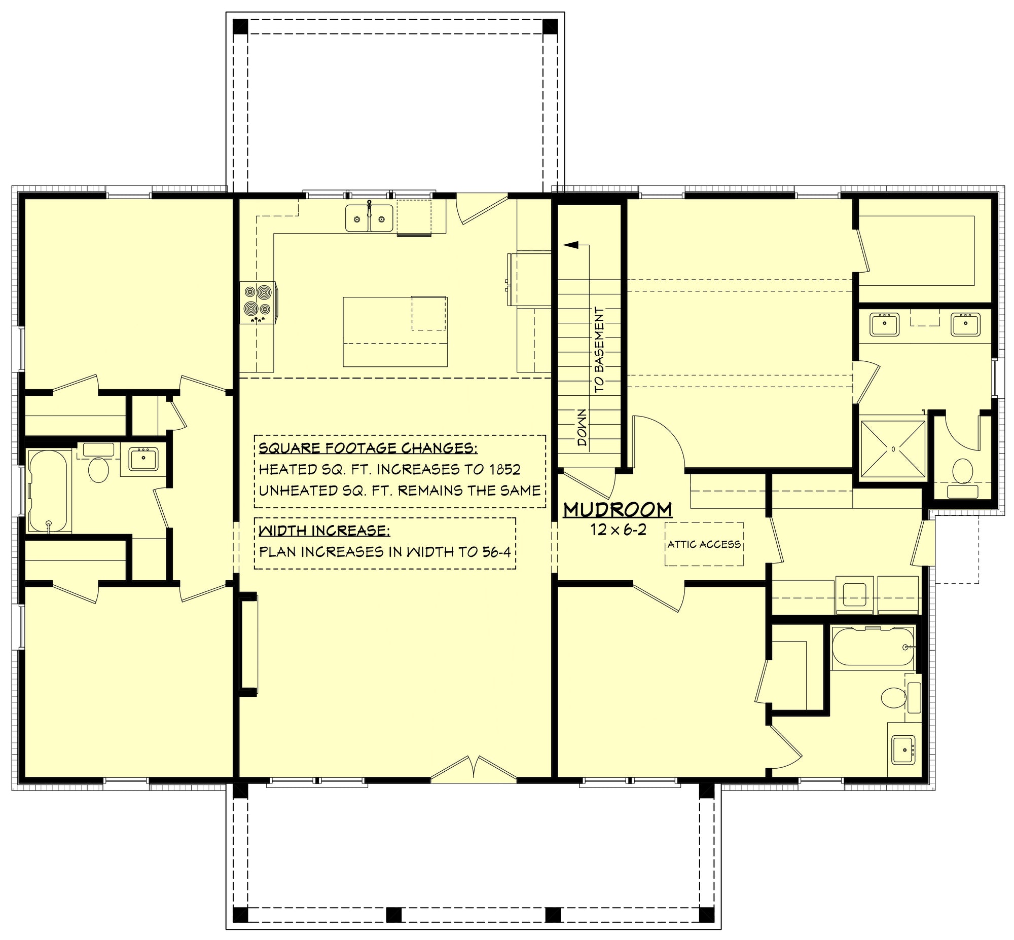 H8161-A Country Farmhouse Basement Stair Location Floor Plan, 4 Bedrooms, 3 Bathrooms | Everly House Plan 