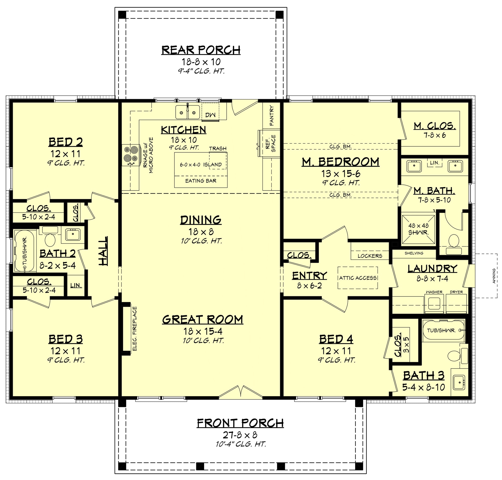 H8161-A Country Farmhouse First Floor Plan, 4 Bedrooms, 3 Bathrooms | Everly House Plan 