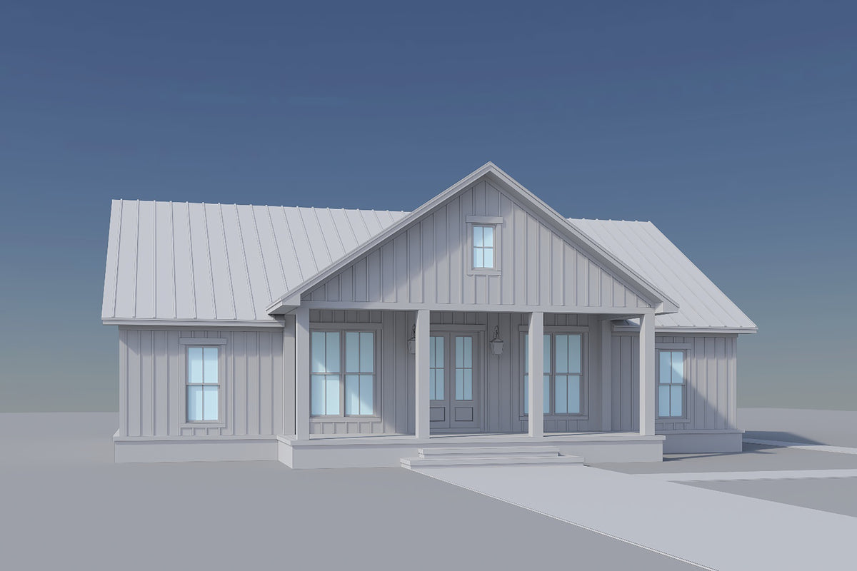 H8161-A Country Farmhouse, 4 Bedrooms, 3 Bathrooms | Everly House Plan Grayscale 3
