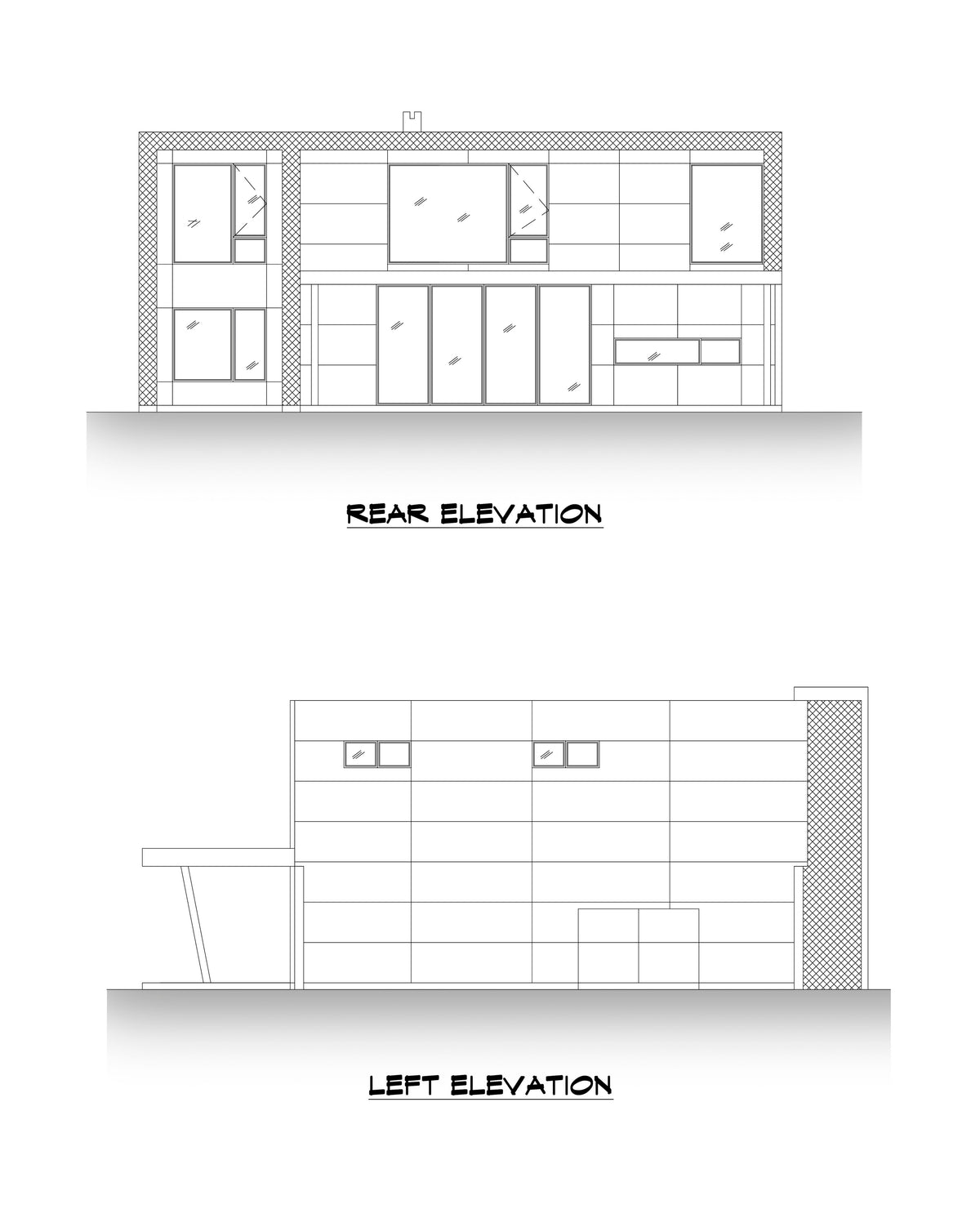 AC8166-A Contemporary House, 5 Bedrooms, 4 Bathrooms | Tigran house Plan Rear and Left Elevation