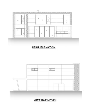 AC8166-A Contemporary House, 5 Bedrooms, 4 Bathrooms | Tigran house Plan Rear and Left Elevation