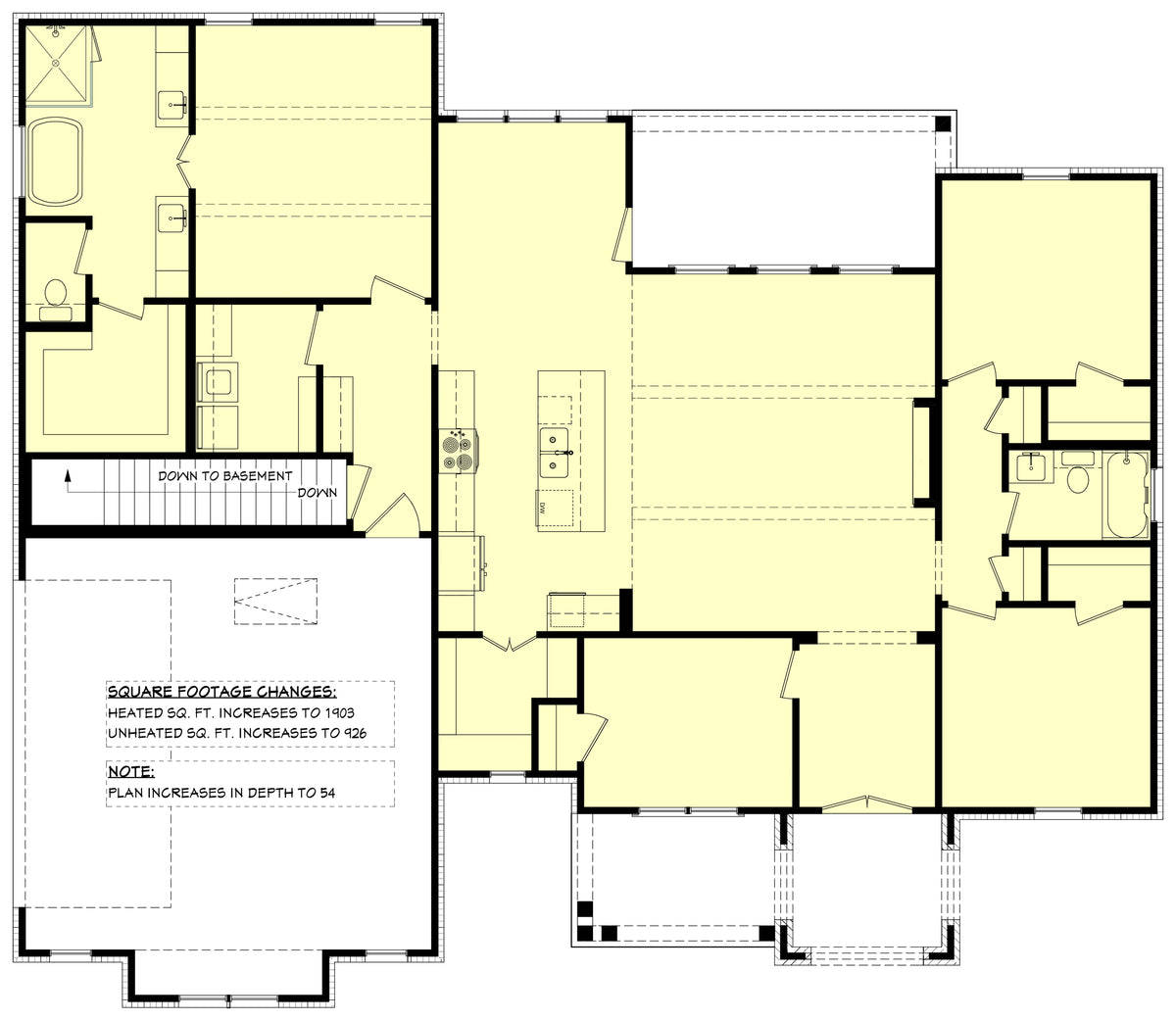 H7869-A Ranch House Basement Stair Location Floor Plan, 3 to 4 Bedrooms, 2 Bathrooms | Sterling 1883 
