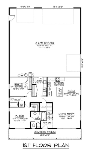 Q7441-A 19115 House First Floor Plan 3 Beds 2 Baths