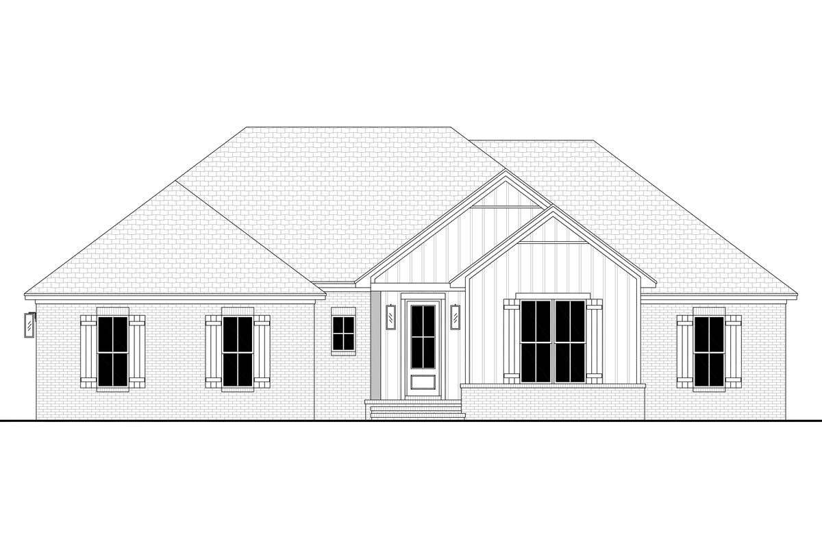 H7901-A Ranch House Front CAD, 4 Bedrooms, 2 Bathrooms | Waverly House Plan 1917 