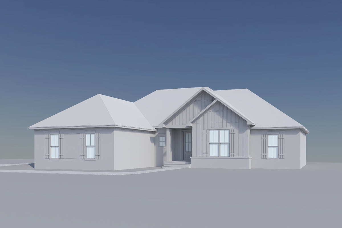 H7901-A Ranch House Grayscale 1, 4 Bedrooms, 2 Bathrooms | Waverly House Plan 1917 