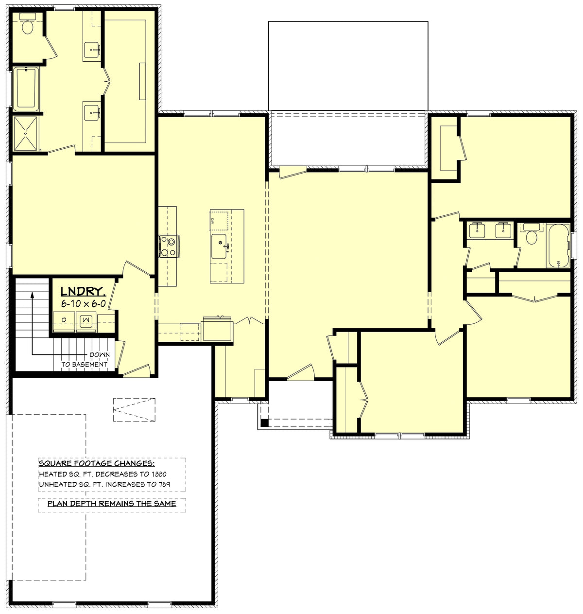 H7901-A Ranch House Basement Stair Location, 4 Bedrooms, 2 Bathrooms | Waverly House Plan 1917 