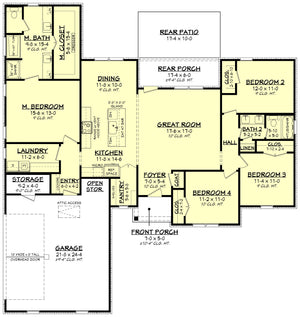 H7901-A Ranch House First Floor Plan, 4 Bedrooms, 2 Bathrooms | Waverly House Plan 1917 