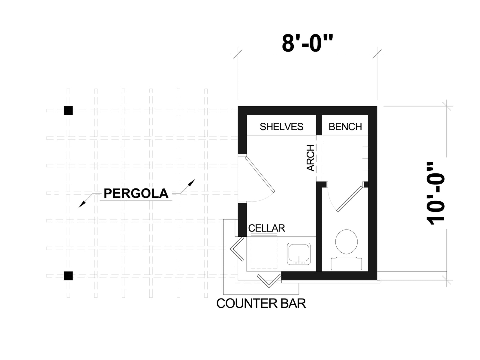 T8003-A Mediterranean Storage Shed with Half Bathroom | Positano 1925 Exterior