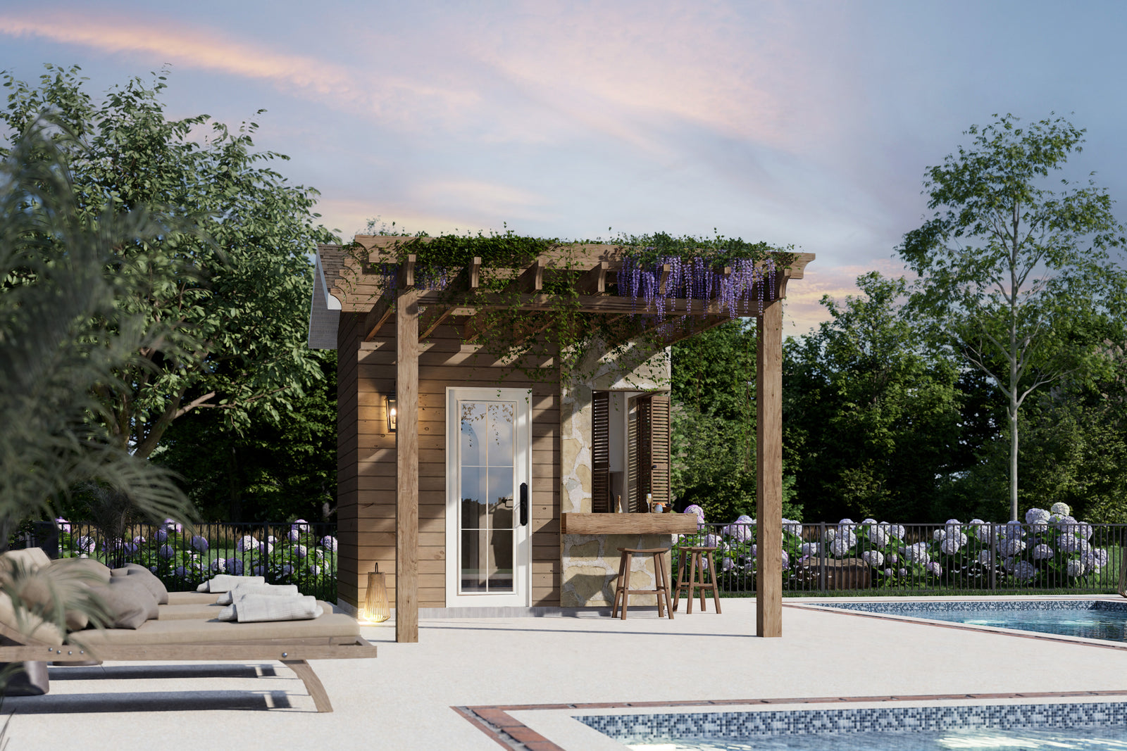 T8003-A Mediterranean Storage Shed with Half Bathroom | Positano 1925 Exterior