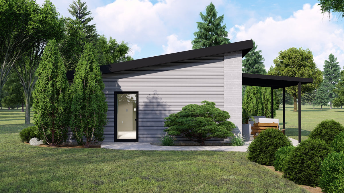 Contemporary Tiny House Plan with Covered Porch