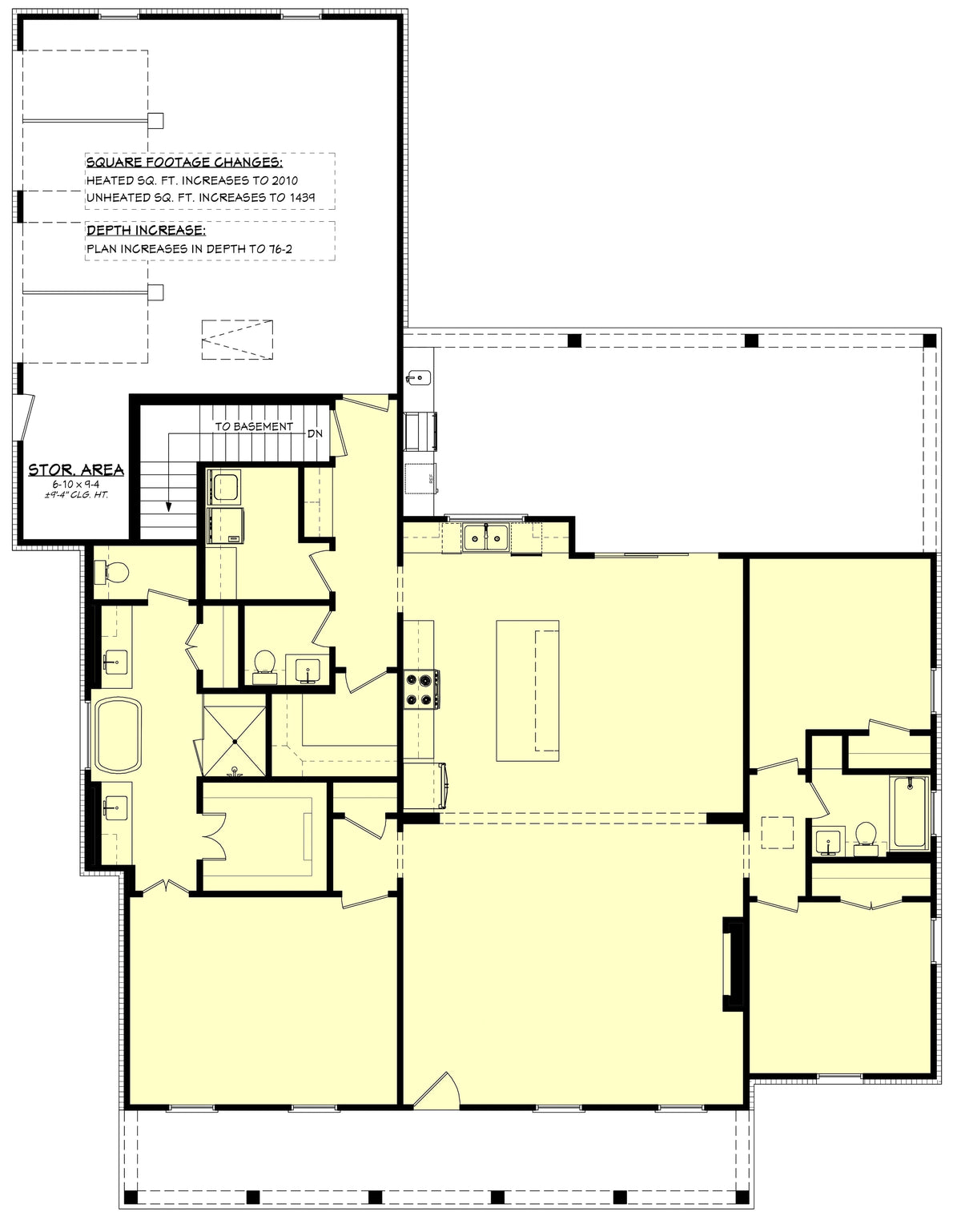 H7539-A Cottage House Basement Stair Location Plan, 3 Bed, 2.5 Bath | Plan 1990-S 