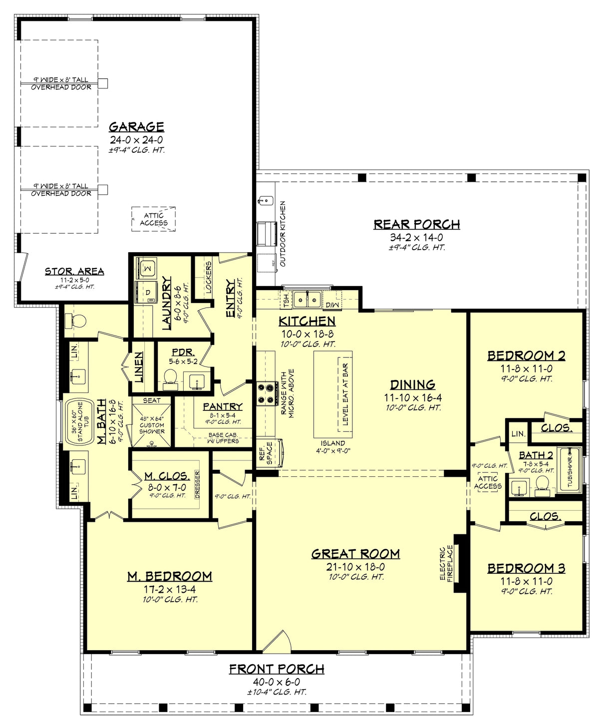 H7539-A Cottage House First Floor Plan, 3 Bed, 2.5 Bath | Plan 1990-S 