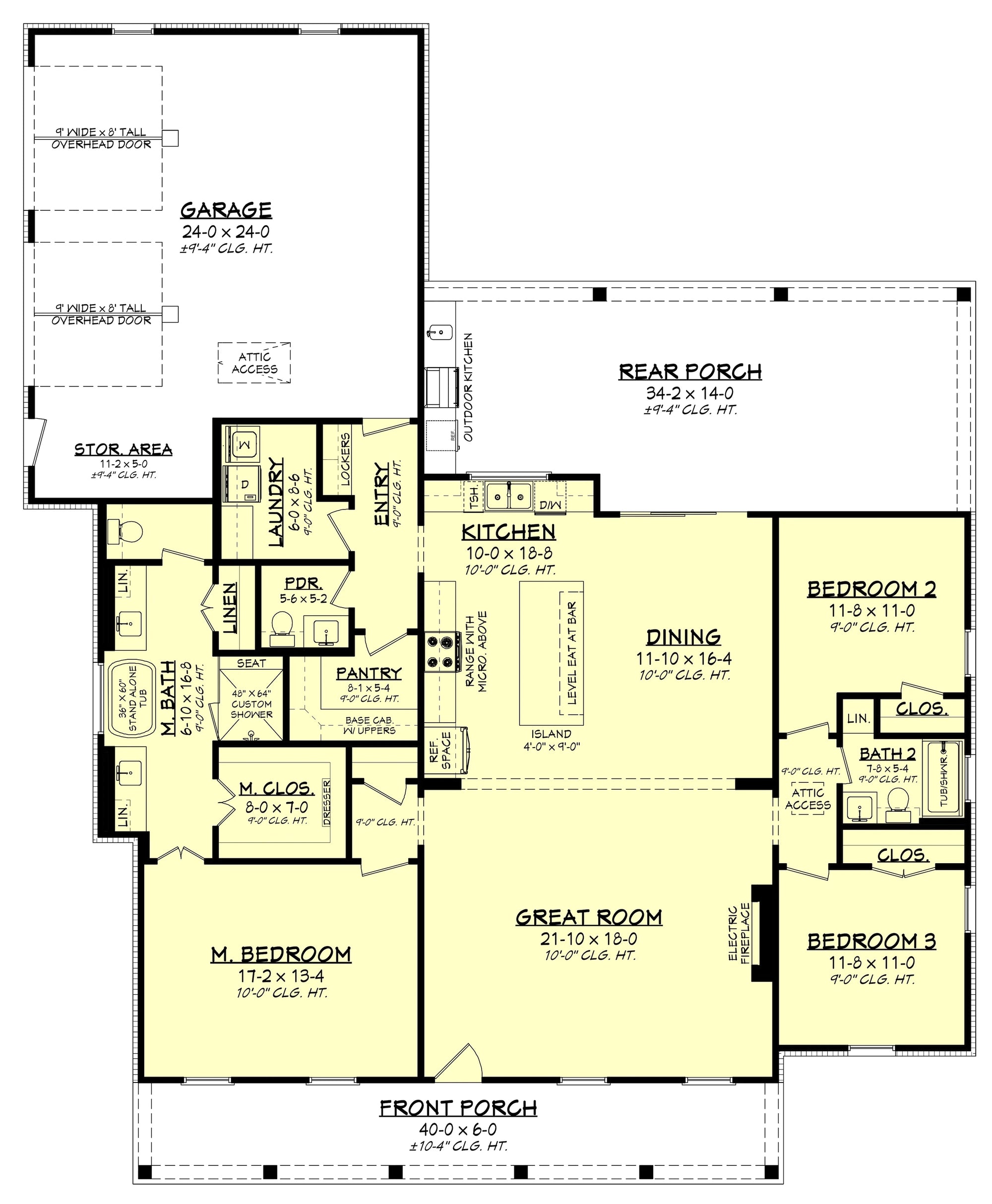 H7539-A Cottage House First Floor Plan, 3 Bed, 2.5 Bath | Plan 1990-S 