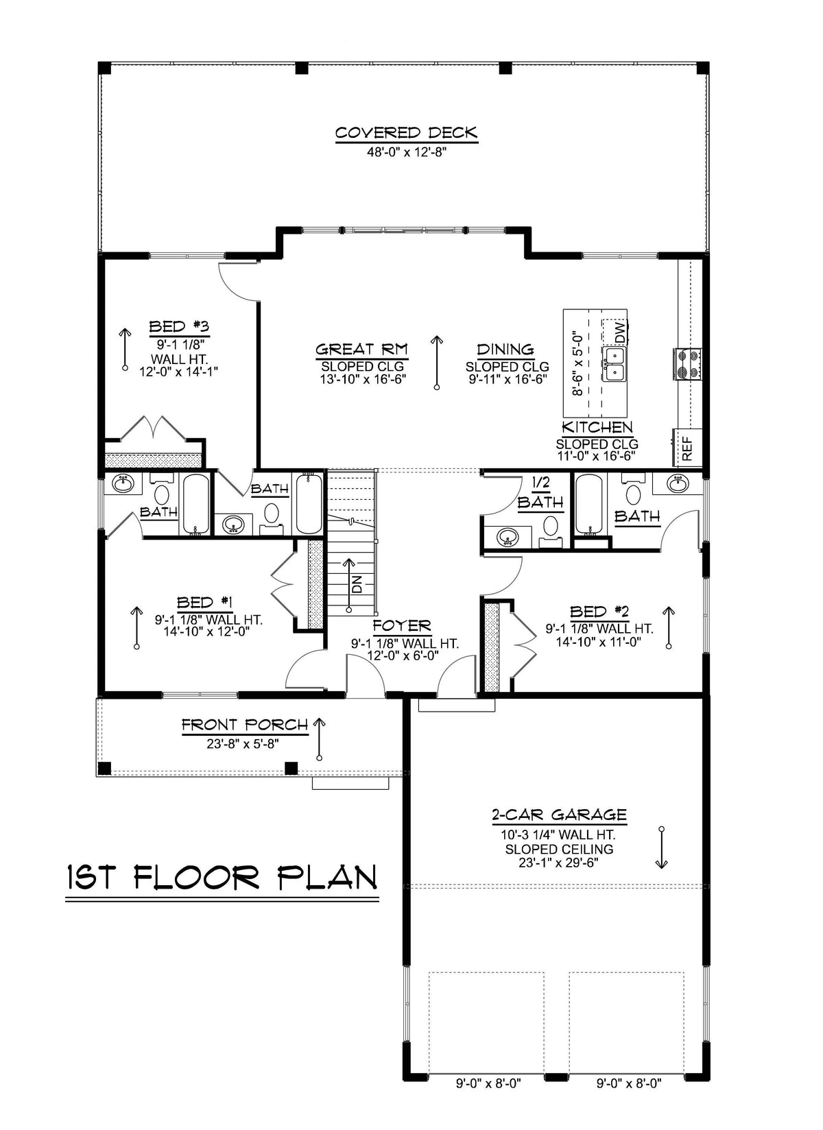 Q7988-A Contemporary House First Floor Plan, 3 Bedrooms, 3.5 Bathrooms | Plan 25455 
