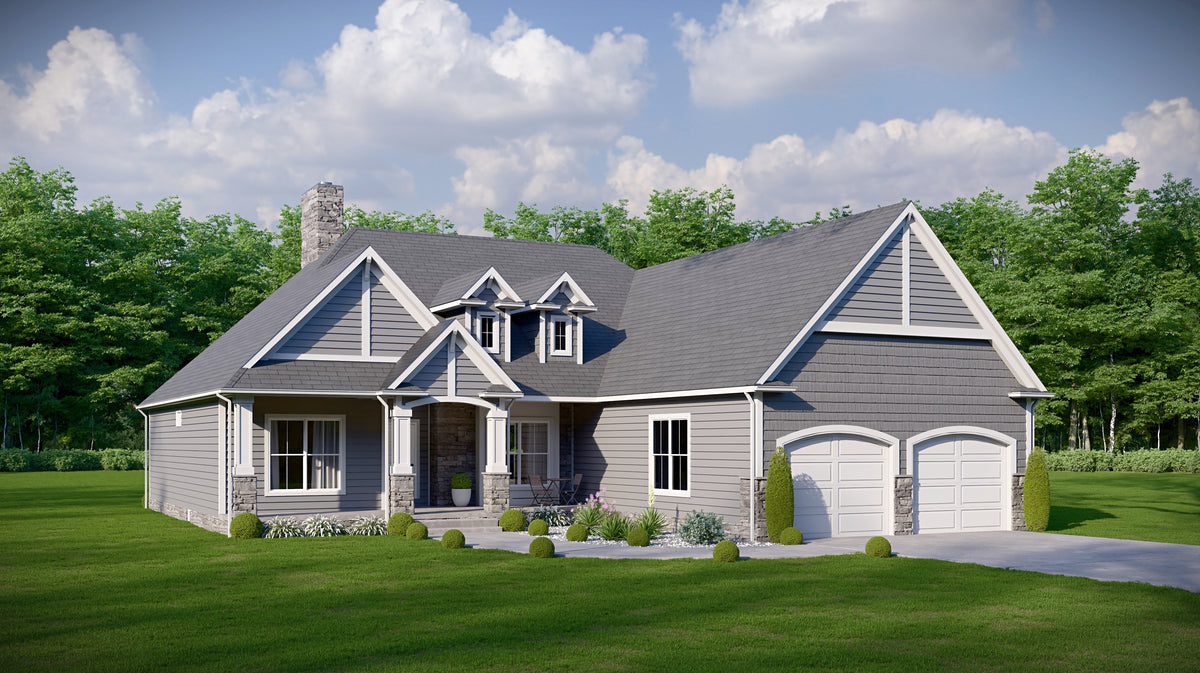 AJ7716-A Craftsman Ranch House, 3 Bedrooms, 2.5 Bathrooms | Plan 1061 Exterior-2