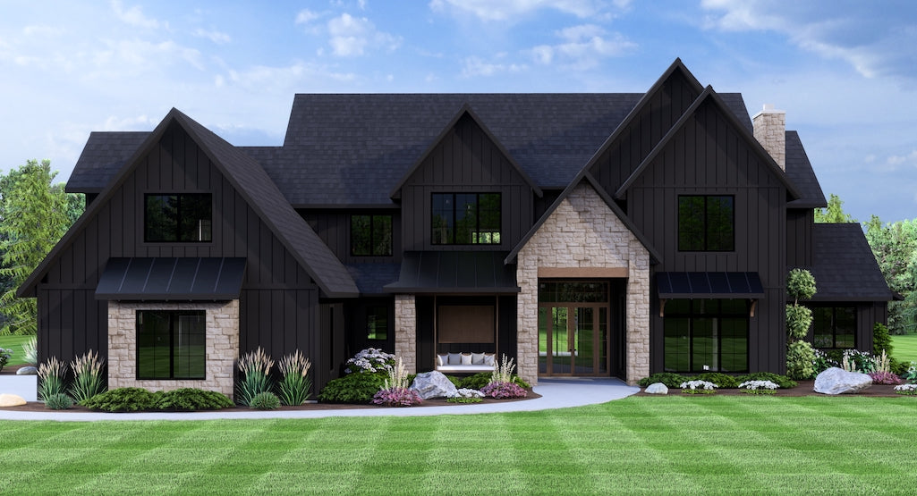 New American House Plan with Game Room and 2-Story Great Room