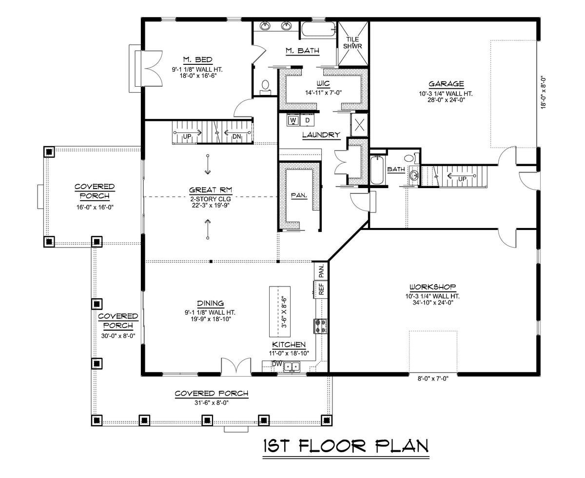 Q7451-A 25162 House First Floor Plan 3 Beds 3 Baths