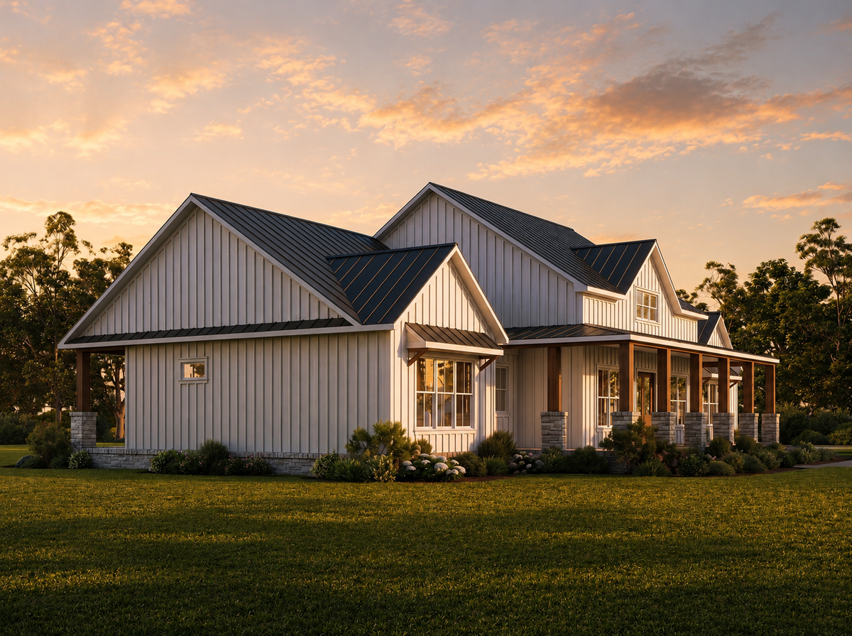 AN8255-A Modern Farmhouse, 3 Bedrooms, 3.5 Bathrooms | Downey-2 House Plan Exterior-2