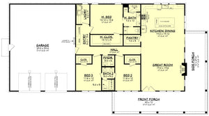 H7578-A Modern Farmhouse Barndominium House First Floor Plan, 3 Bedrooms, 2.5 Bathrooms | Ironwood House