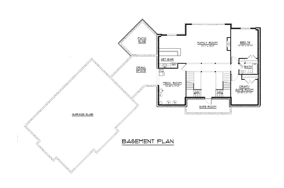 Q8419-A Country House Basement Floor Plan, 3 to 5 Bedrooms, 3.5 to 4.5 Bathrooms | 2056 House Plan 