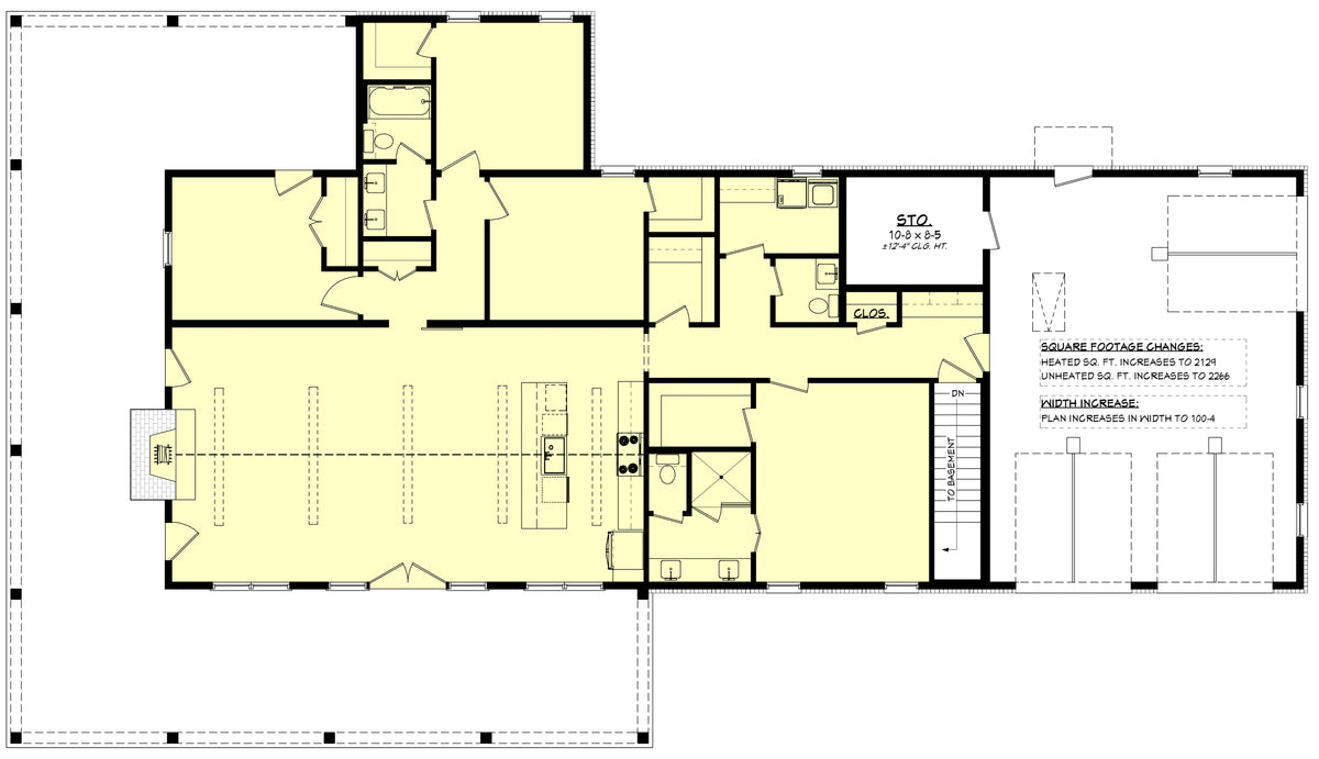H8216-A Modern Barndominium House Basement Stair Location Floor Plan, 4 Bedrooms, 2.5 Bathrooms | Canton House Plan 