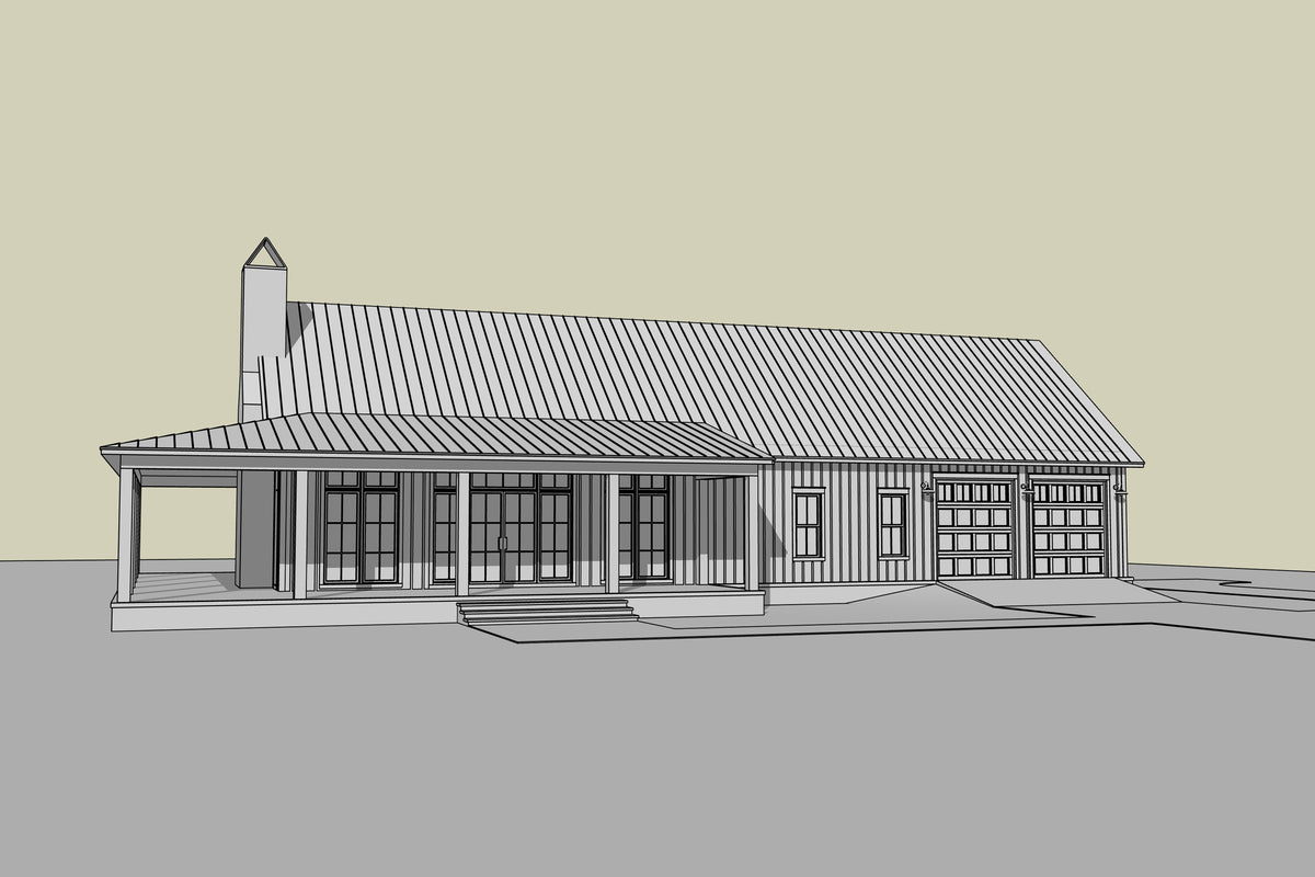 H8216-A Modern Barndominium House, 4 Bedrooms, 2.5 Bathrooms | Canton House Plan Grayscale 1