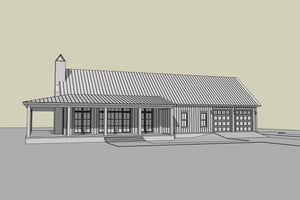 H8216-A Modern Barndominium House, 4 Bedrooms, 2.5 Bathrooms | Canton House Plan Grayscale 1