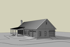 H8216-A Modern Barndominium House, 4 Bedrooms, 2.5 Bathrooms | Canton House Plan Grayscale 2