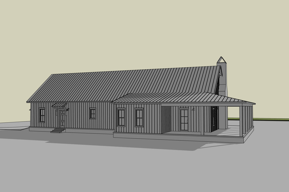H8216-A Modern Barndominium House, 4 Bedrooms, 2.5 Bathrooms | Canton House Plan Grayscale 3