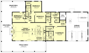 H8216-A Modern Barndominium House First Floor Plan, 4 Bedrooms, 2.5 Bathrooms | Canton House Plan 