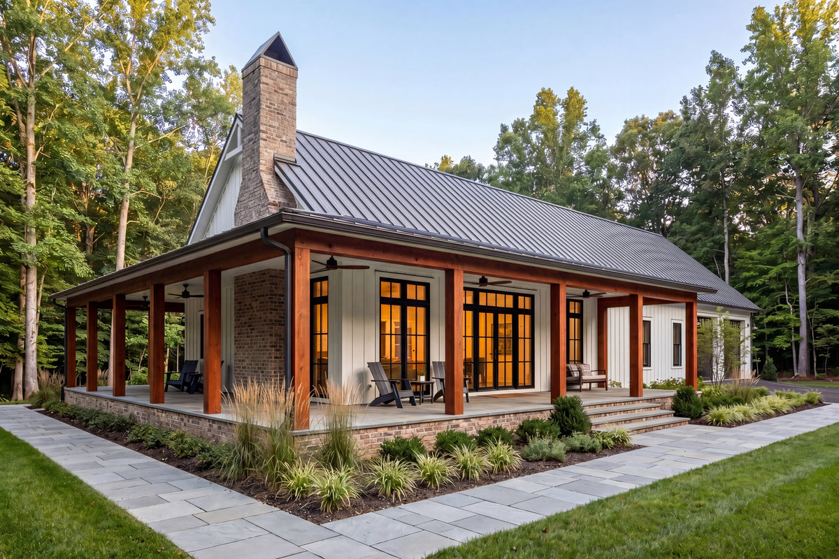 H8216-A Modern Barndominium House, 4 Bedrooms, 2.5 Bathrooms | Canton House Plan Exterior-2
