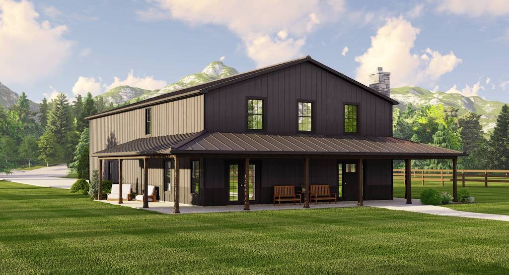 1600 Square Foot Barndominium-Style House Plan with 2-Car Side-Entry Garage