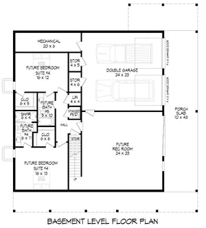 L7871-A Modern Farmhouse Basement Floor Plan, 3 Bedrooms, 3.5 Bathrooms | Pine Haven Lodge 