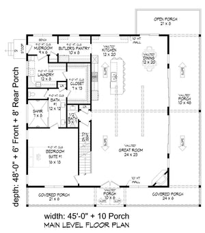 L7871-A Modern Farmhouse First Floor Plan, 3 Bedrooms, 3.5 Bathrooms | Pine Haven Lodge 
