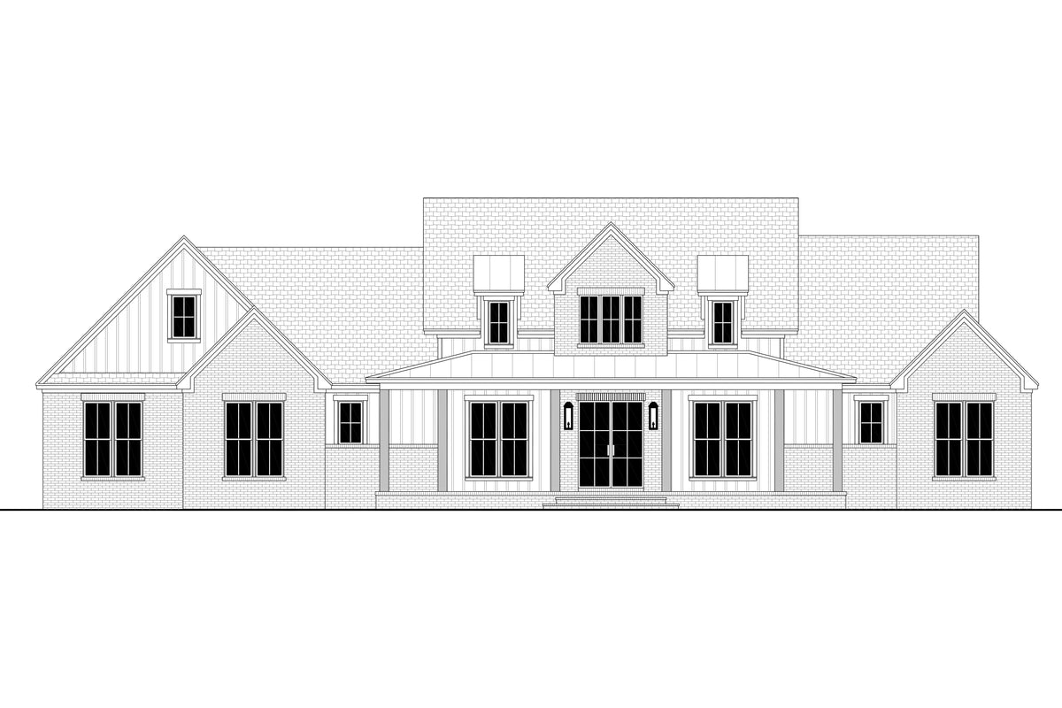 H7782-A Transitional House Front CAD, 3 Bedrooms, 3.5 Bathrooms | Bramblewood House Plan 
