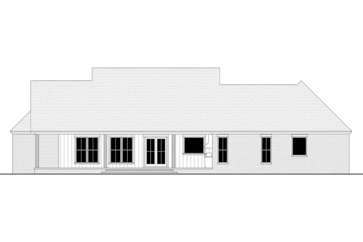 H7782-A Transitional House Rear CAD, 3 Bedrooms, 3.5 Bathrooms | Bramblewood House Plan 