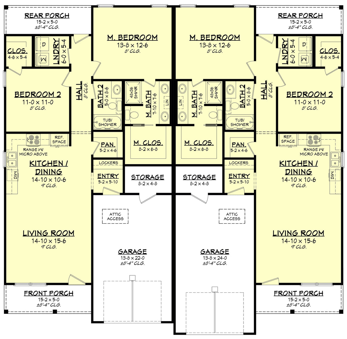 Northern Pine Duplex House Plan - Archival Designs House Plans, floor plan