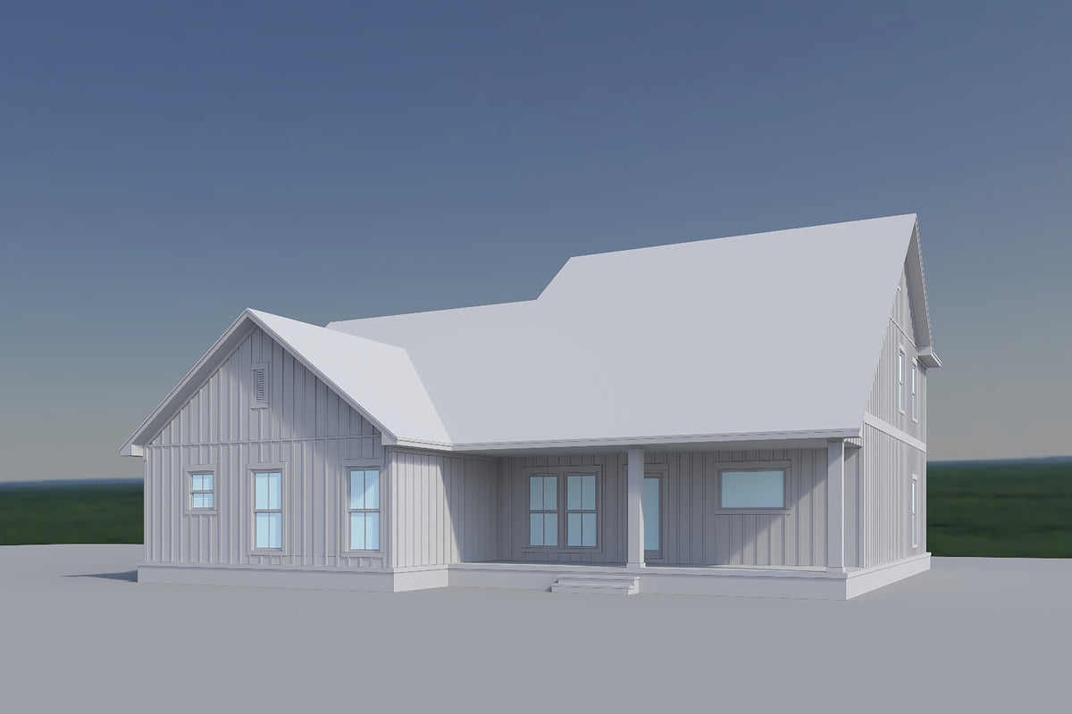 H8378-A Country House, 4 Bedrooms, 2.5 Bathrooms | Highgrove House Plan Grayscale