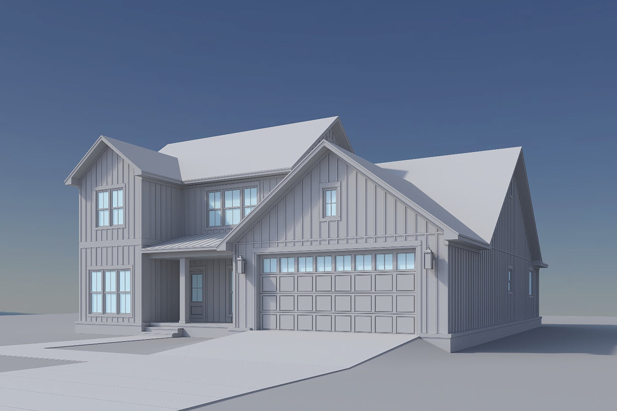 H8378-A Country House, 4 Bedrooms, 2.5 Bathrooms | Highgrove House Plan Grayscale