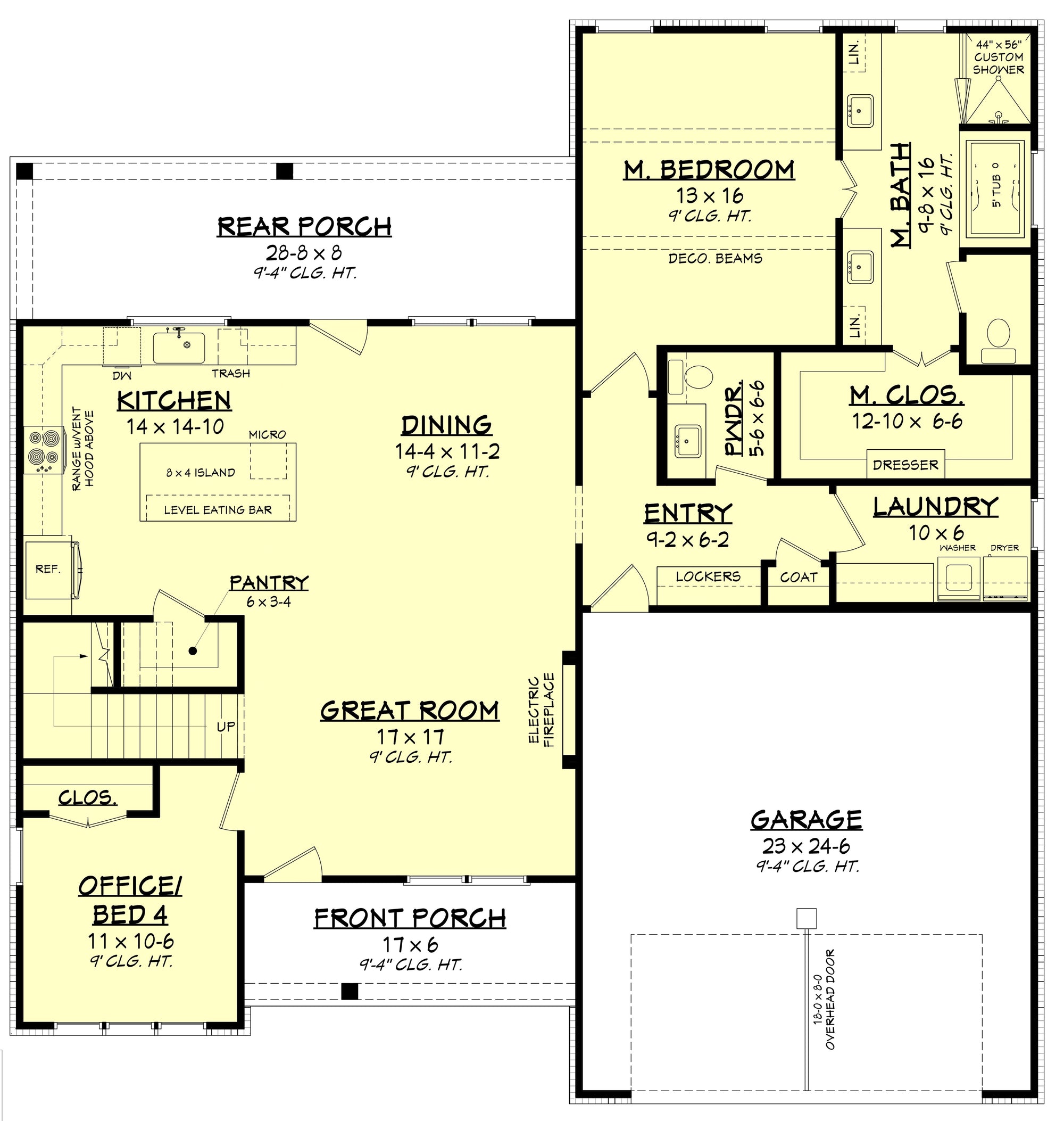 H8378-A Country House First Floor Plan, 4 Bedrooms, 2.5 Bathrooms | Highgrove House Plan 
