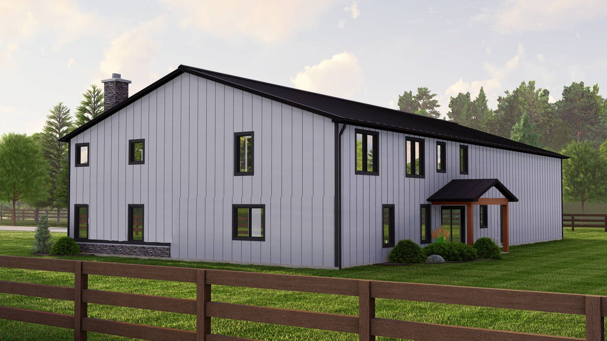 Barndominium with Front-Entry Garage and 2-Story Great Room