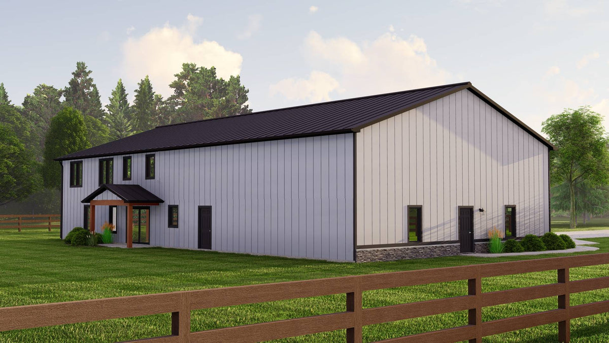 Barndominium with Front-Entry Garage and 2-Story Great Room