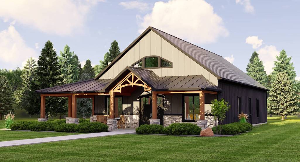 2700 Square Foot Rustic 3-Bed House Plan with L-Shaped Porch and a Loft