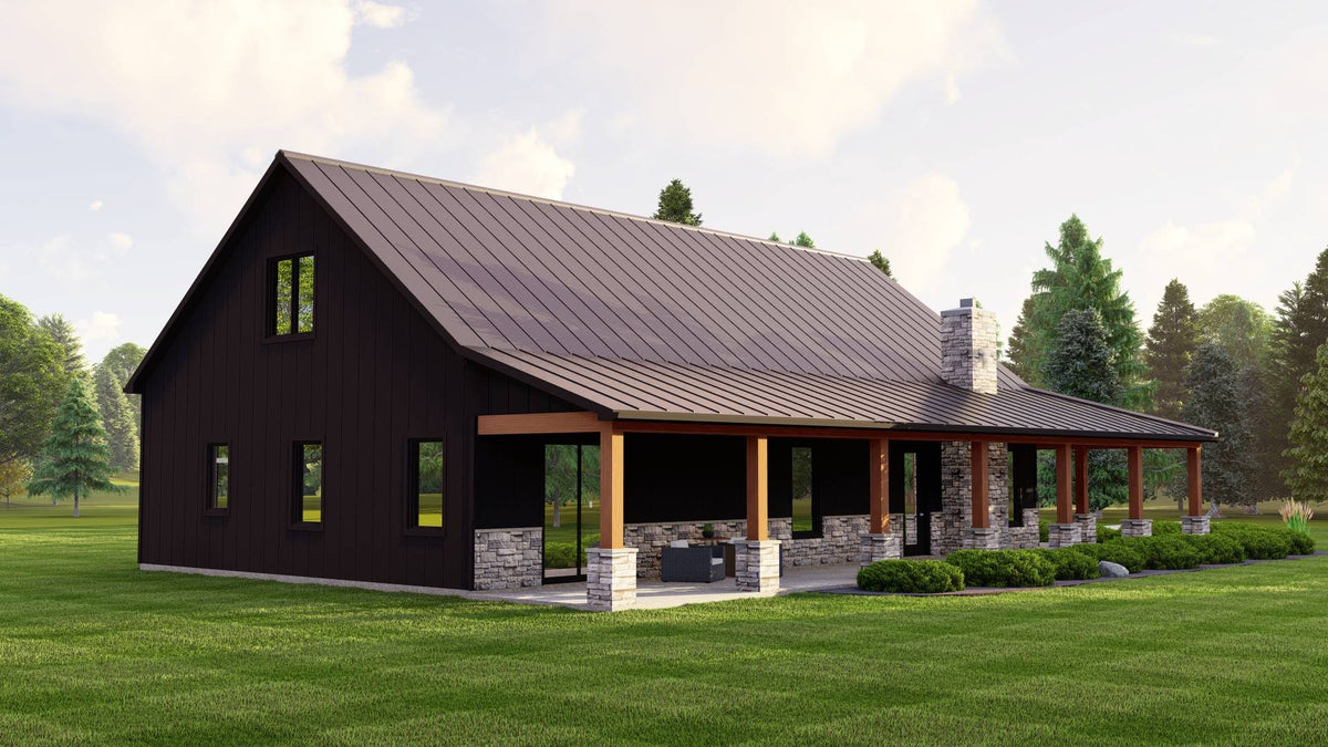 2700 Square Foot Rustic 3-Bed House Plan with L-Shaped Porch and a Loft