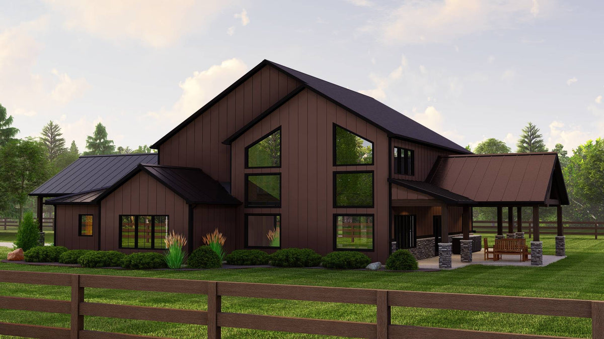 Two Story Country House Plan with Wraparound Porch and Carport