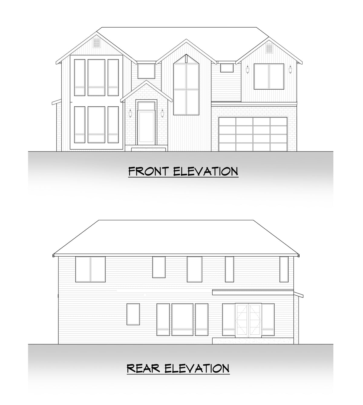 AC8167-A Contemporary House, 3 Bedrooms, 2.5 Bathrooms | Gentsaryuk House Plan Front and Rear Elevation