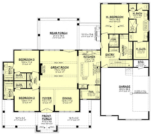 H7639-A Transitional House First Floor Plan, 3 Bedrooms, 3.5 Bathrooms | Fitzgerald House Plan